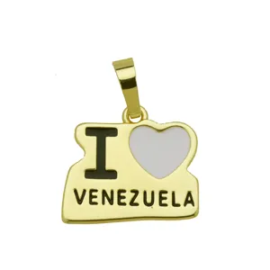 Gold heart pendant necklace with Venezuela lettering, stylish fashion jewelry accessory for daily wear.