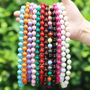 Collier de Perles Rondes en Pierre Naturelle Avec Perles d'Espacement en Cuivre Bijoux de Mode Faits à la Main pour Femmes