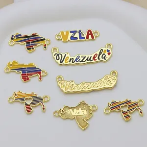 Gold plated Venezuela map enamel charms DIY bracelet connectors jewelry making accessories.
