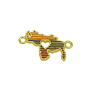 Gold map shape enamel charm connector detail shot for DIY fashion handmade jewelry making.
