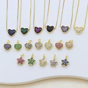 18K Vergoldeter Kupfer Zirkonia Herz Stern Anhänger Ohne Kette Minimalistischer Modeschmuck Zubehör Für Damen Geschenk