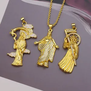 Gothic Copper Rhinestone Skull Angel Pendant Religious Statue Pendant Only Without Chain For Party Halloween Costume Decor Accessories