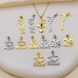 Elegant Mother's Day Hollow Heart MOM Pendant Copper 18K Gold Plated Rhinestone MOM MAMA Necklace Pendant Jewelry Gift For Women