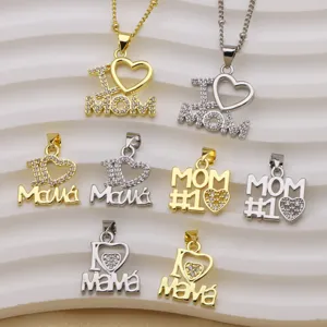 Mother's Day MOM Mamá rhinestone pendant necklace 18k gold plated copper jewelry