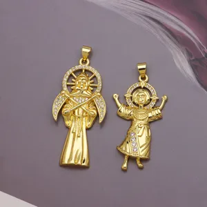 Gold-plated rhinestone religious pendants, exquisite craftsmanship, stylish jewelry accessory.