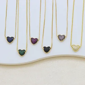 18K vergoldete farbige Zirkon Herz Anhänger Halskette, elegante Damen Mode Schmuck Geschenk