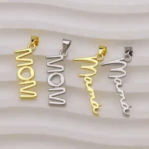 Close up of gold and silver MOM and Mama letter metal necklace pendants with hollow heart.