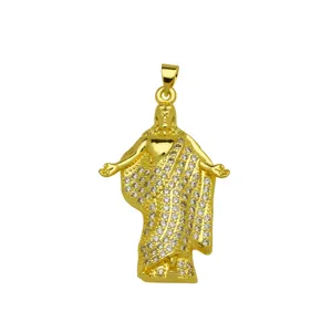 Gold-plated Jesus pendant close-up showcasing detailed micro-pave cubic zirconia embellishments.