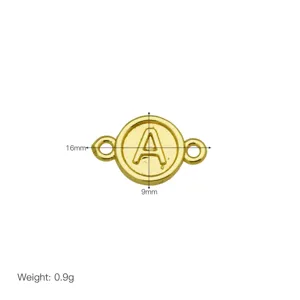 Connettore bracciale lettera A tondo goffrato oro 3D ciondolo in metallo DIY 16x9mm 0.9g