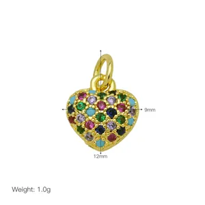 Vergoldeter Kupfer bunter Zirkonia Herz Anhänger Halskette Modeschmuck Größe 12mm Stück