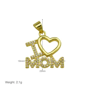 18K Gold Plated I Love Mom Heart Pendant Sparkle Zirconia Mother's Day Jewelry Gift