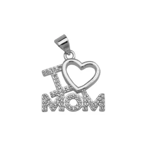 Silver tone pavé crystal I love MOM pendant necklace accessory Mother's Day gift item