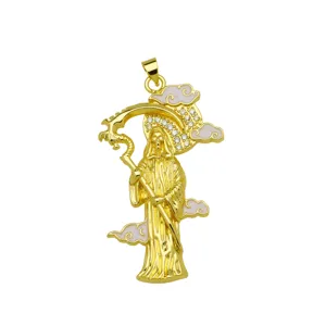 Gold Grim Reaper pendant detail featuring sparkling zircon stones and detailed cloud motifs.