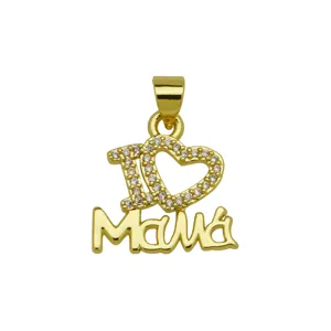 Elegant 18K gold plated copper pendant featuring a hollow paved heart and MAMA text design.