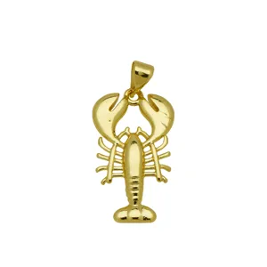 Smooth 18K gold-plated copper lobster charm pendant for jewelry making and accessories