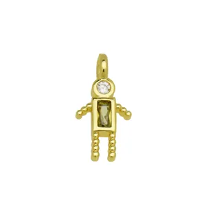 Detail view of 18K gold plated boy pendant with green and clear zircons