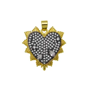 Gold plated heart pendant necklace charm featuring exquisite pavé cubic zirconia detail