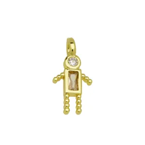 18K gold plated robot pendant with clear rectangular zircon stone for jewelry making
