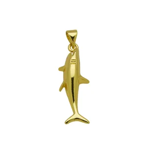 Detailed macro view showing the polished finish of this 18K gold plated shark pendant
