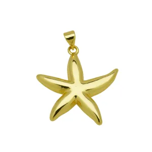 Detailed view of a polished 18K gold-plated starfish pendant on a clean white background.