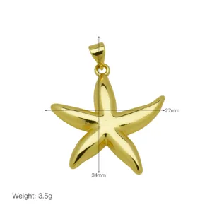Polished 18K gold plated starfish pendant with dimensions and weight info