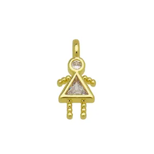 Detail view of 18K gold-plated girl shaped pendant with sparkling zircon stones.