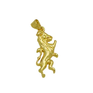 Detailed macro view of the 18K gold plated rampant lion pendant with polished finish
