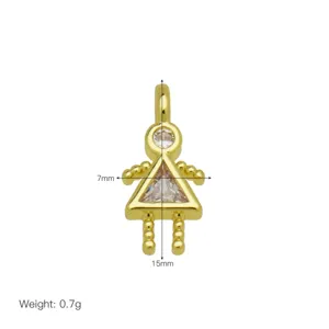 Detail view of 18K gold plated girl pendant with triangular zircon and measurements