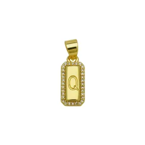 Elegant 18K gold plated rectangular pendant featuring a zircon border and letter Q detail