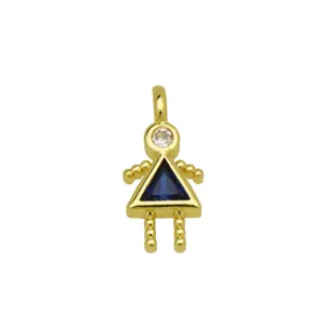 Detailed view of an exquisite 18K gold plated girl pendant featuring a blue triangle zircon stone