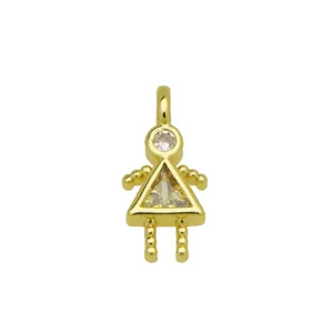 Detailed view of 18K gold plated girl pendant featuring a yellow triangular zircon stone