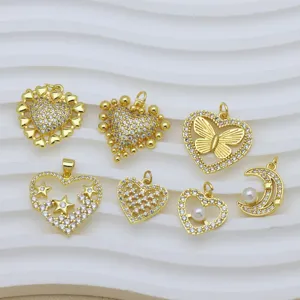 18K Vergoldet Kupfer Zirkonia Herz Sonnenblume Teekanne Flugzeug Kreuz Anhänger Ohne Kette Für Damen DIY Schmuck
