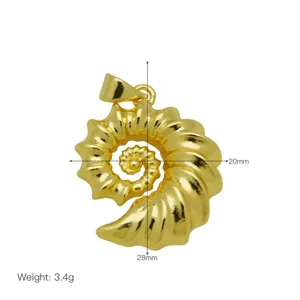 28mm x 20mm golden conch shell pendant with dimension lines and 3.4g weight detail