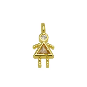 Detailed view of an 18K gold-plated girl pendant featuring a triangular colored zircon stone
