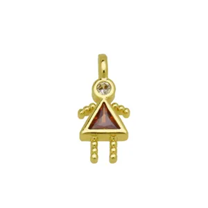 Gold-plated girl shape pendant featuring triangle red zircon and clear stone detail