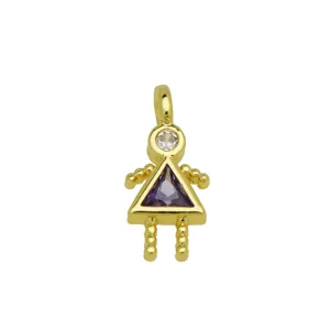 Detailed view of the 18K gold plated girl pendant with a purple triangle zircon.