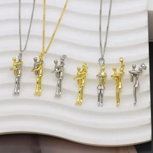 Sweet Copper Hugging Pendant Mother And Baby Gold Silver Color Electroplated Charm Minimalist Style Family Jewelry Gift For Women