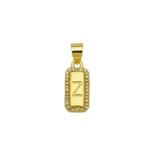 18K gold plated rectangular pendant with Z initial and cubic zirconia border