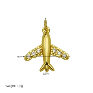 Vergoldeter Flugzeug-Anhänger Kette mit glitzernden Zirkoniasteinen, feines Schmuckstück.