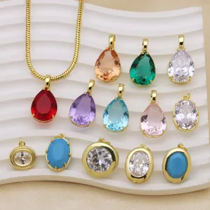 18K Vergoldetes Kupfer Bunte Zirkonia Wassertropfen Anhänger Ohne Kette Für Damen Minimalistischer Mode Schmuck