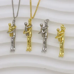 Exquisite Mother and Child Hug Pendant 18K Gold Plated Copper Necklace Elegant Jewelry Gift