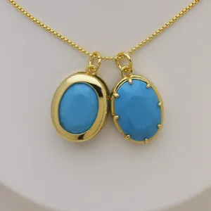 Elegante 18K vergoldete doppelte ovale blaue Zirkon Anhänger Halskette für Damen Modeschmuck.