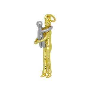 Two-tone metal hugging figures pendant charm for women mother child elegant jewelry gift.