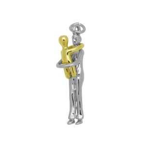Mother and baby hugging pendant necklace accessory in double tone metal finish fashion jewelry
