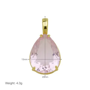 Tropfenförmiger rosa Zirkonia Anhänger Detail, 15x29mm Größe, 4.3g Gewicht, edler Goldton.