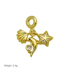 Goldener Delphin Seestern Muschel Charm Anhänger für Schlangenkettenarmband, eleganter Schmuck.