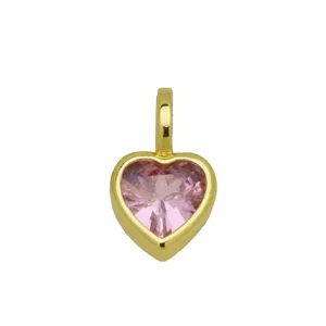 Hartvormige roze zircone 18K vergulde hanger ketting fijn sieraden detail weergave