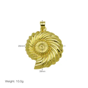 Gold-tone conch shell pendant necklace charm, beach ocean style jewelry accessory 28x39mm