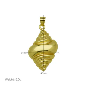 Gold seashell pendant, ocean beach style necklace accessory, detailed size 40x21mm weight 5g.