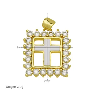 Edler goldener quadratischer Kreuzanhänger mit Zirkonia, 18x26mm, Gewicht 3,2g